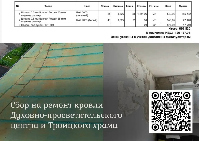 Сбор на ремонт кровли Троицкого храма продолжается
